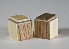 Modern salt and pepper shakers of zebra wood with a maple inlay,  A great wedding or house gift,