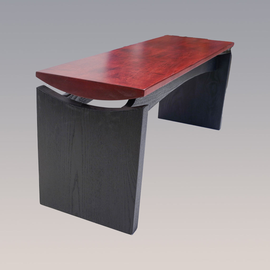 Custom Wood Entryway Bench — Floating Curved Seat angled view