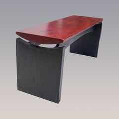 Custom Wood Entryway Bench — Floating Curved Seat angled view