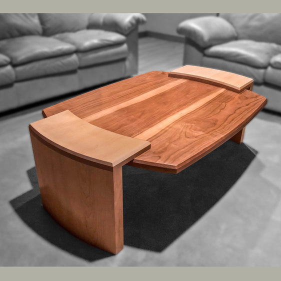 Modern coffee table of cherry and maple