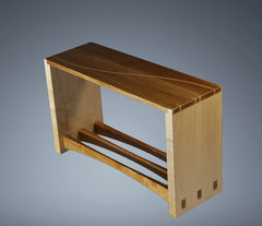 Heirloom quality bench featuring dovetailed joints, through wedged tenons and a Maple inlay. 