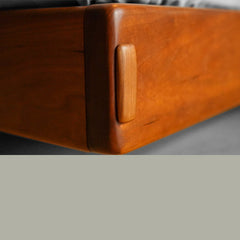 Detail of solid wood Cherry bedframe and hidden joinery