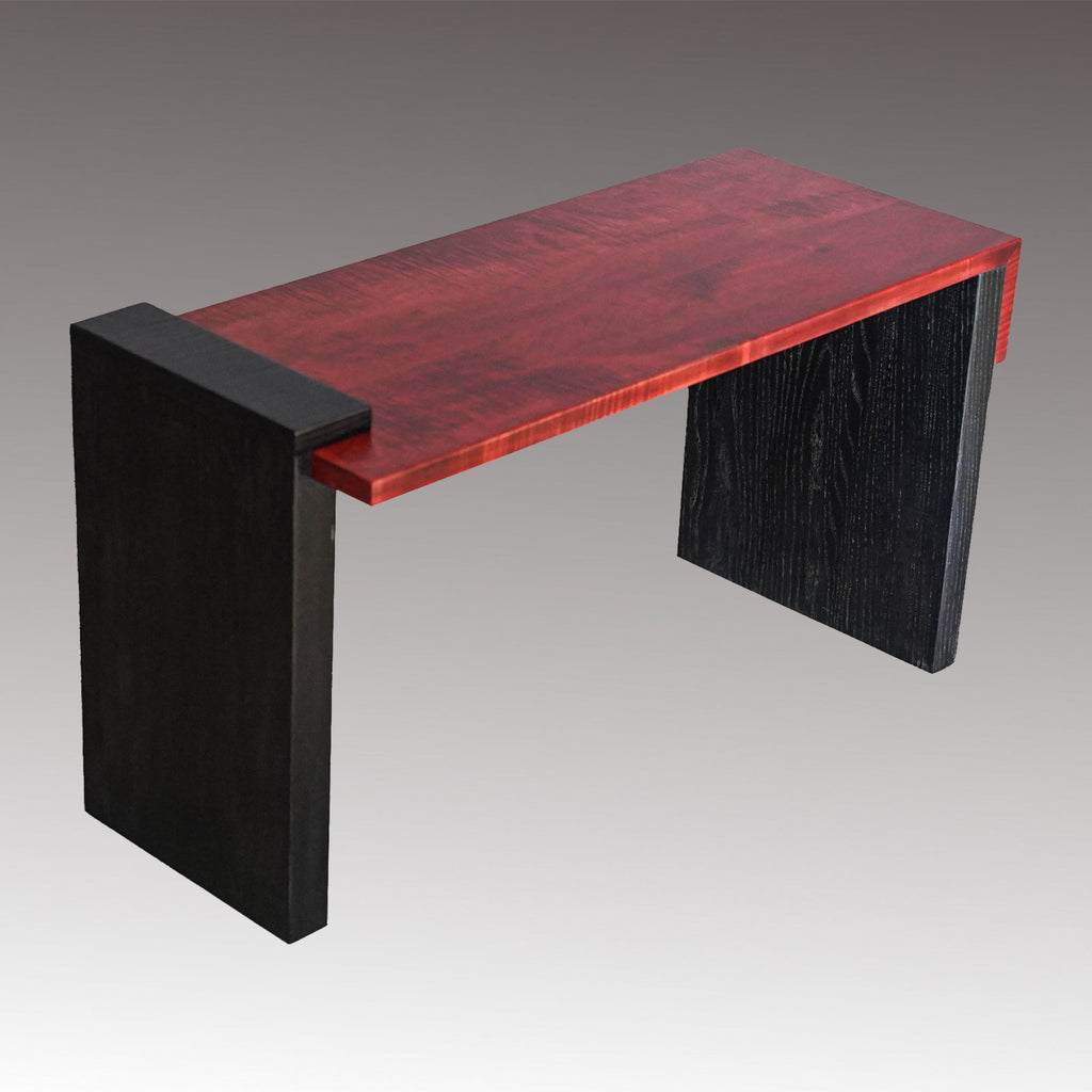 Red stained maple and black stained ash entryway bench 