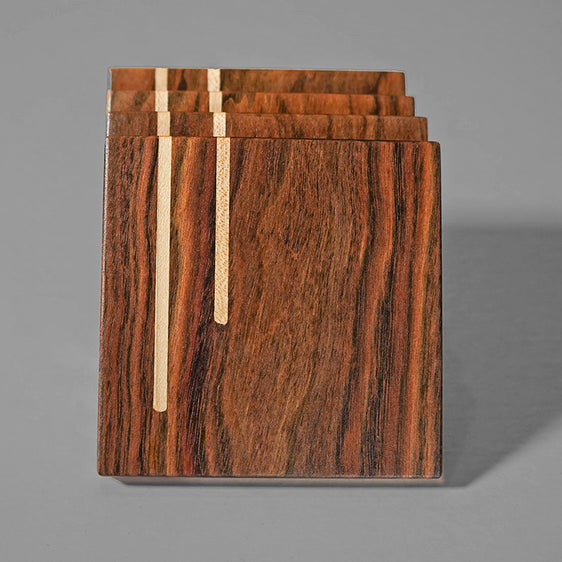 Coaster set of four of Caribbean Rosewood with Maple inlay