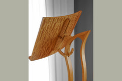 Closeup of  sculptural music stand tilting mechanism