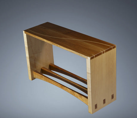 custom wood bench.  Heirloom quality bench featuring dovetailed joints, through wedged tenons and a Maple inlay. 